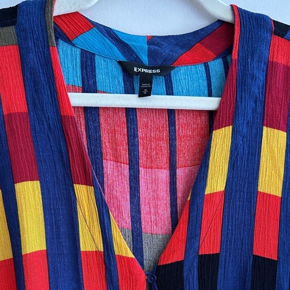 Express Colorblock Tie Waist Blouse, Red/Blue/Yellow/Orange, Size Medium - Picture 9 of 16
